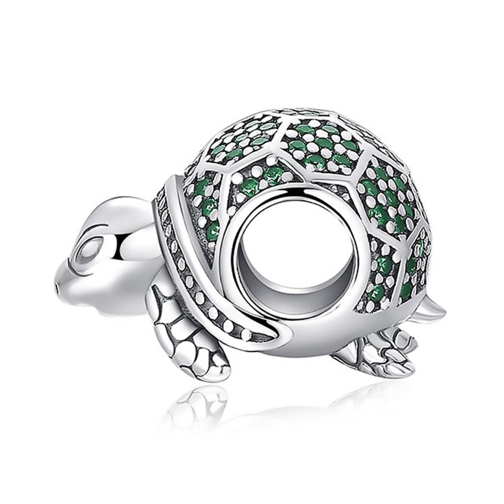 925 Sterling Silver Sea Turtle Green Emerald Charm Bead